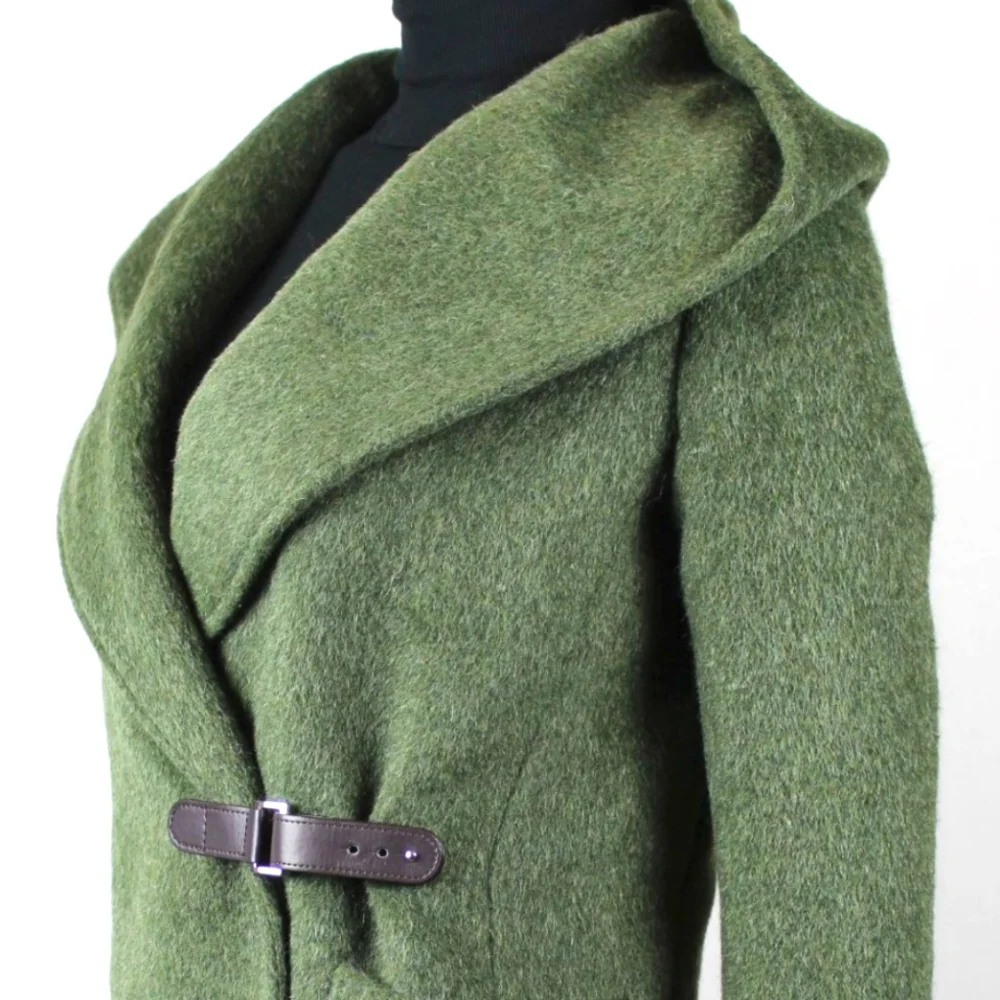 Sz 14, Ralph Lauren Loden Green Hooded Wool Jacket Coat Leather Strap - Picture 1 of 5